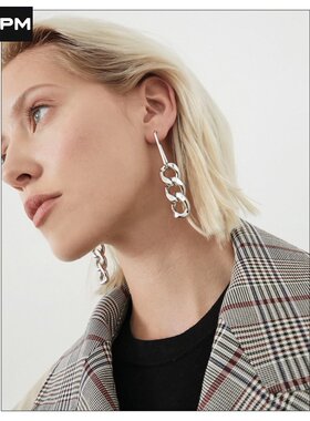 pixiemarket欧美时尚复古链条耳环长款小众银针耳坠冷淡风耳钉 潮