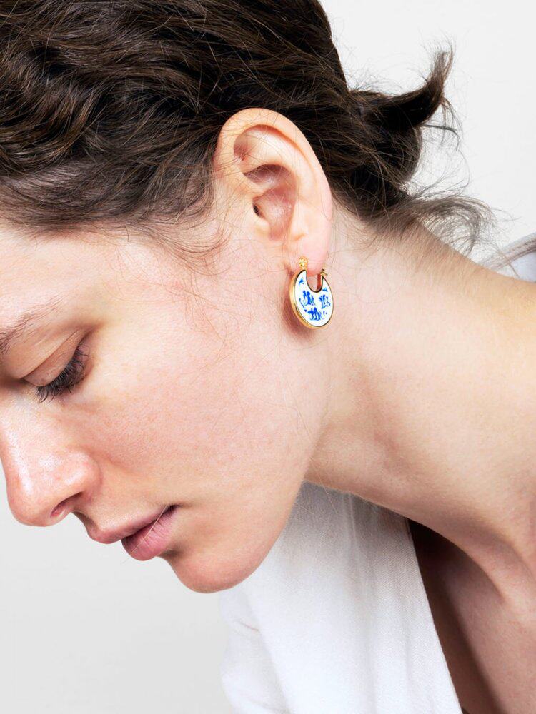 PixieMarket|欧美小众时尚饰品青花瓷设计耳坠耳圈耳环女
