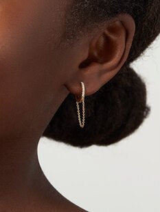 PixieMarket|欧美个性时尚流苏链条s925银耳扣圆圈形镶钻耳环女