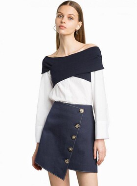 pixiemarket欧美新款一字肩T恤上女露肩长袖修身显瘦套头衬衣女潮