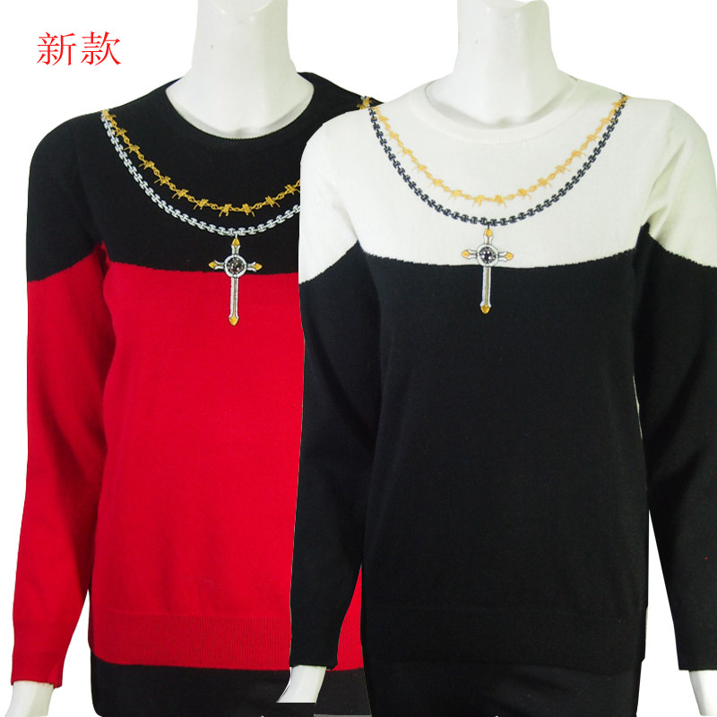 妈妈装圆领打底衫女春秋装短款中老年人毛衣大码长袖中年女装上衣