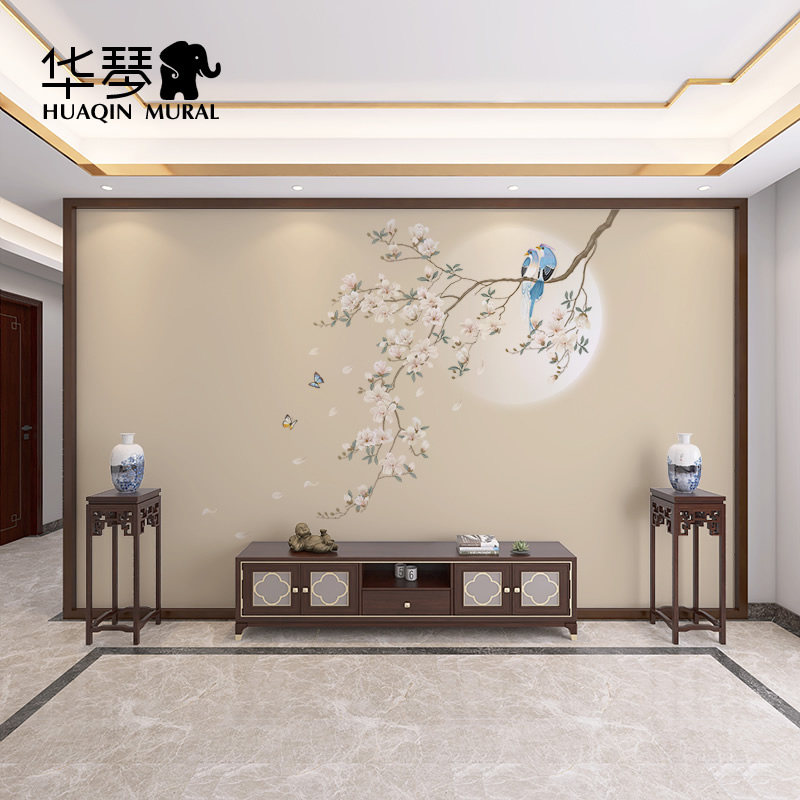 新中式背景墙壁布私人定制