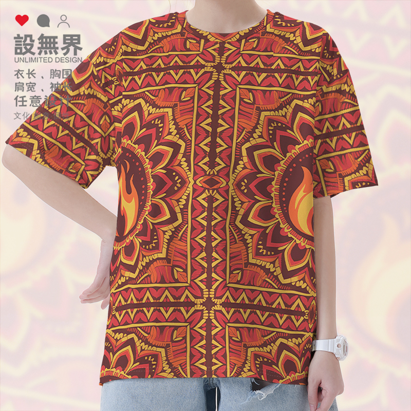 印度热门特色曼陀罗花纹纹理T恤