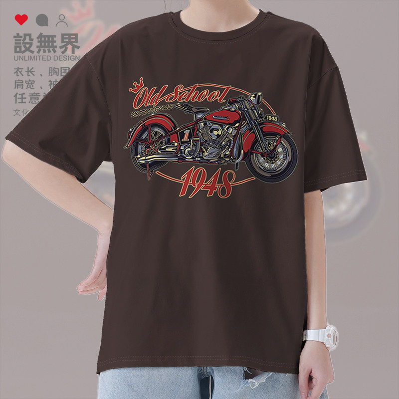 哈雷经典1948老式摩托车短袖T恤男女潮牌个性衣服夏装0015设 无界