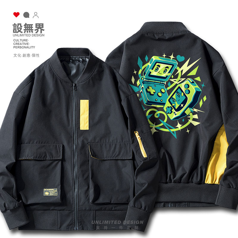 复古红白游戏机经典掌机潮流涂鸦插画夹克男女工装外套潮设 无界