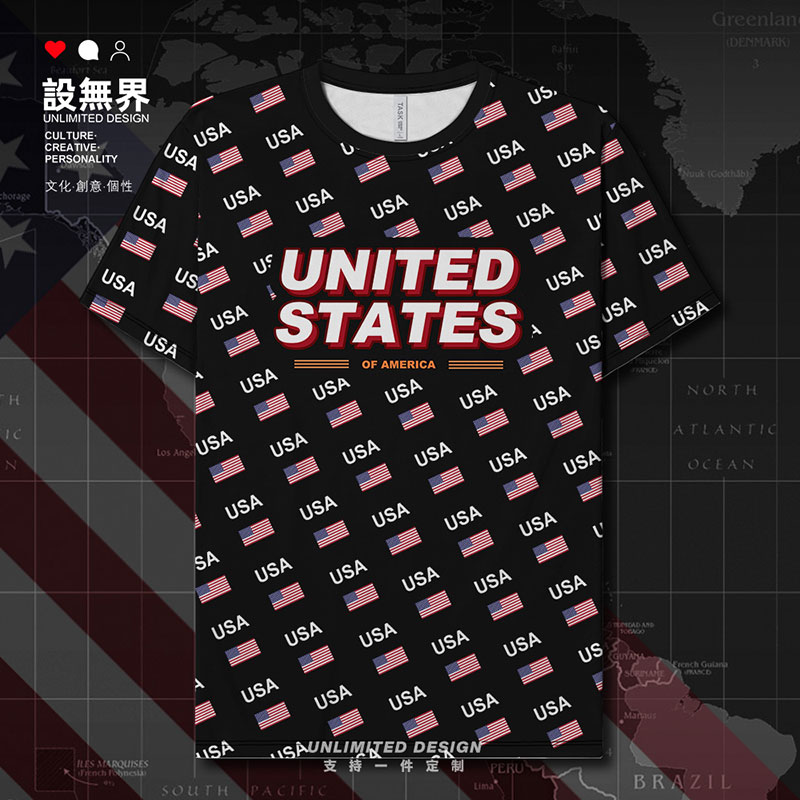 美国USA国旗标志速干T恤文化衫男