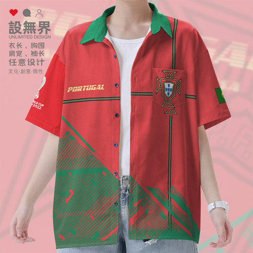 葡萄牙足球C罗卡塔尔国短袖衬衫