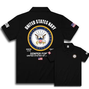 美国American国家USA海军新款翻领POLO衫印花保罗短袖T恤设 无界