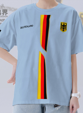 德国Deutschland纯棉短袖T恤男女士世界杯足球队服运动夏设 无界