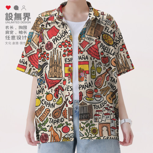 西班牙南欧旅行打卡古城风光衬衫