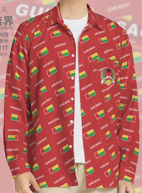 几内亚比绍Guinea Bissau国家国旗满印长袖衬衫男女衬衣潮设 无界