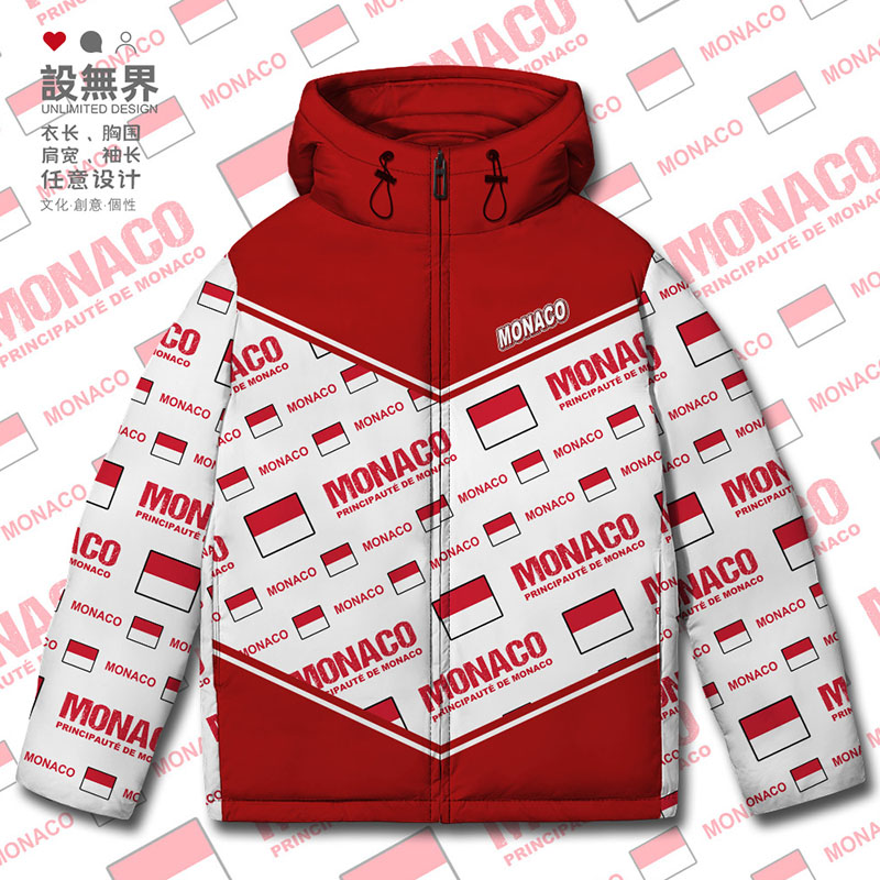 摩纳哥Monaco国家国旗连帽羽绒服