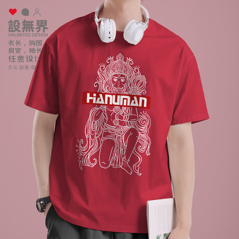 复古印度哈奴曼神猴Hanuman纯棉圆领男女短袖T恤衣服夏装设 无界