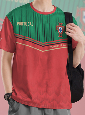 葡萄牙足球C罗卡塔尔国家队球迷纪念世界杯速干T恤男女短t设 无界