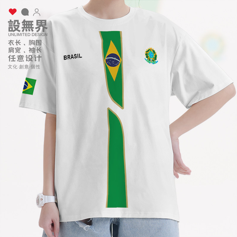 巴西Brazil国家徽章短袖T恤男女圆领运动学生男装夏装服装设 无界