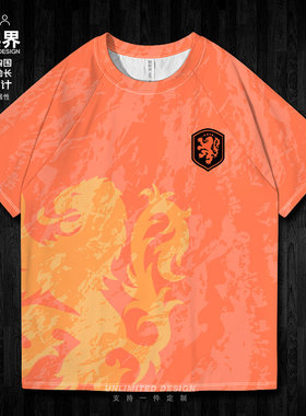 荷兰Netherlands世界杯足球国家队球迷大码速干T恤男女夏设 无界