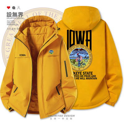 美国洲徽Iowa艾奥瓦州加棉服外套