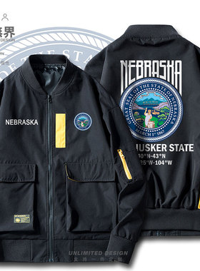美国洲徽Nebraska内布拉斯加州夹克男女外套加厚学生服装设 无界