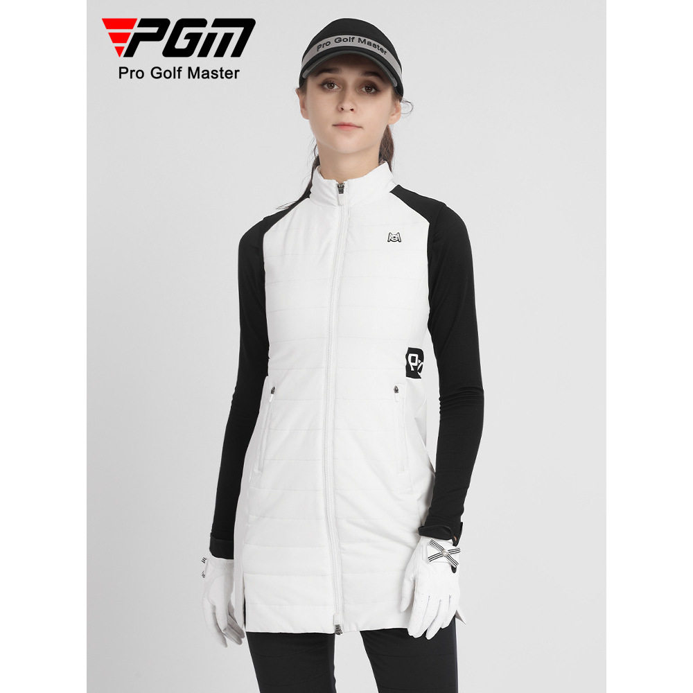 PGM秋冬新款 高尔夫女士中长款马甲 保暖女夹棉外套运动服装