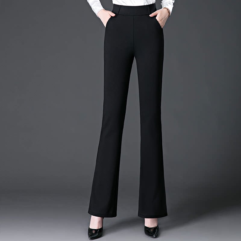 微喇裤女春秋新款黑色高个子加长大码女裤弹力垂感直筒西装喇叭裤
