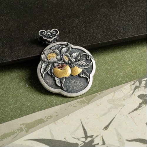 柿柿如意吊坠｜纯手工錾刻 约32克