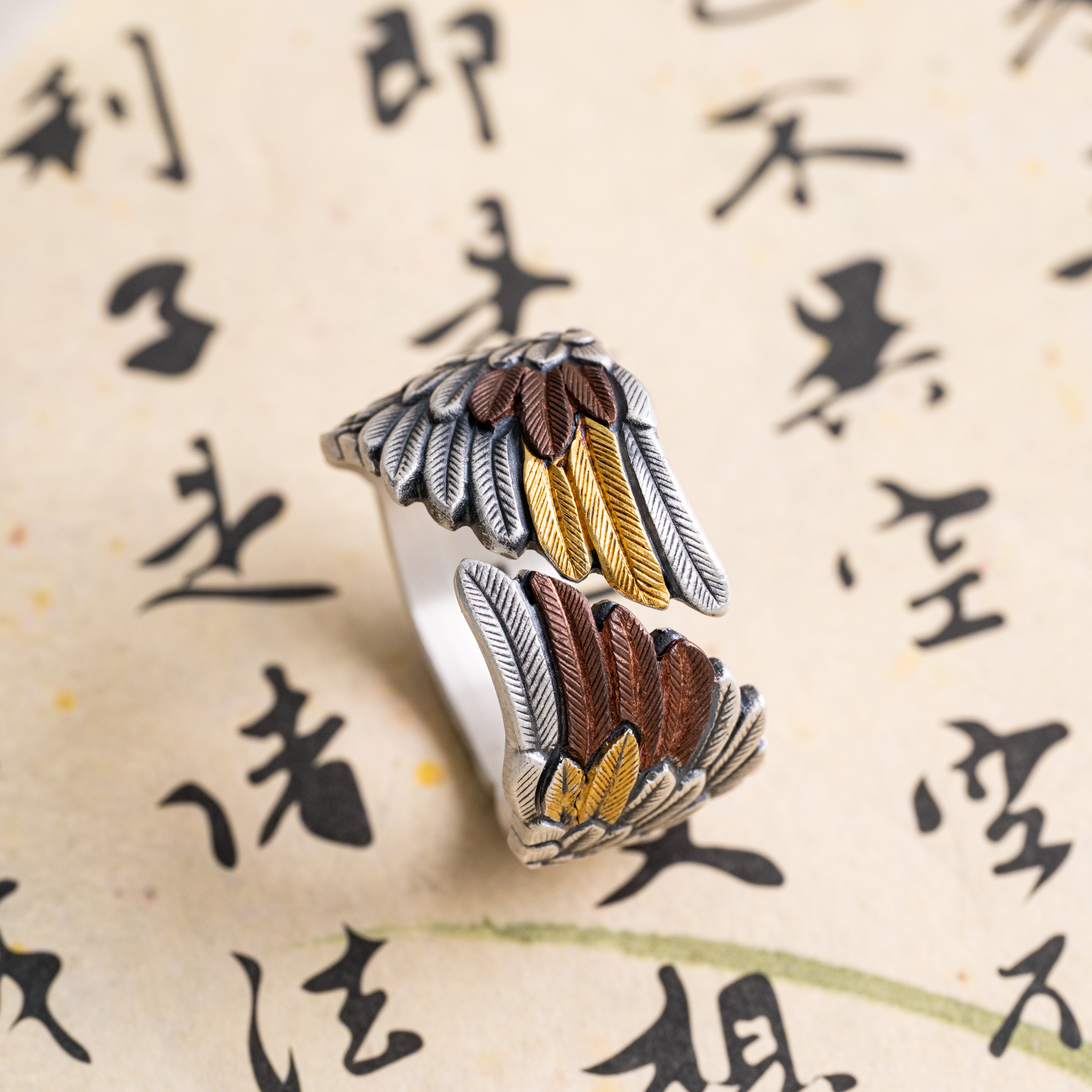 飞翼戒指｜纯手工錾刻 约12克