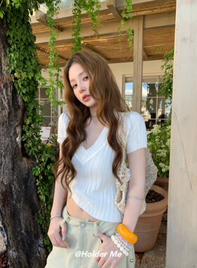 HOLDER ME 韩版V领螺纹修身短款针织衫 2026春夏显瘦百搭上衣5516