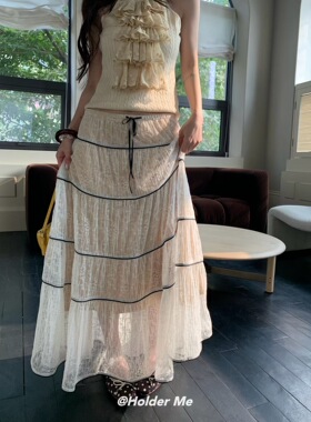 HOLDER ME 法式蕾丝褶皱半身裙女2026春季显瘦气质甜美中长款5576