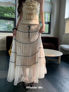 HOLDER ME 法式蕾丝褶皱半身裙女2026春季显瘦气质甜美中长款5576