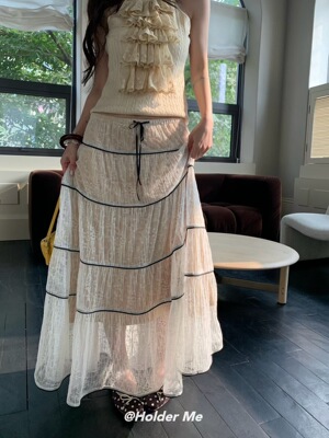 HOLDER ME 法式蕾丝褶皱半身裙女2026春季显瘦气质甜美中长款5576