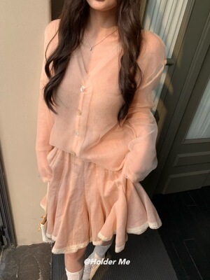 HOLDER ME 薄纱V领针织毛衣开衫 2026春夏季甜美显瘦百搭长袖8065