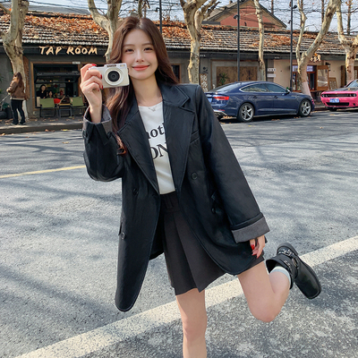 【爆款，现货】中长款黑色PU皮衣外套2C215-P175-K245