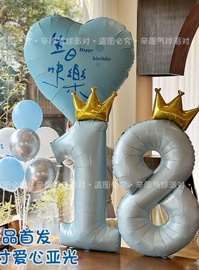 网红40寸蓝色气球ins风宝宝周岁生日派对装饰场景布置男女孩拍照