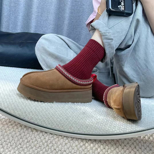 超模gigi同款tazz雪地靴毛毛拖鞋女外穿厚底冬季皮毛一体包头棉鞋