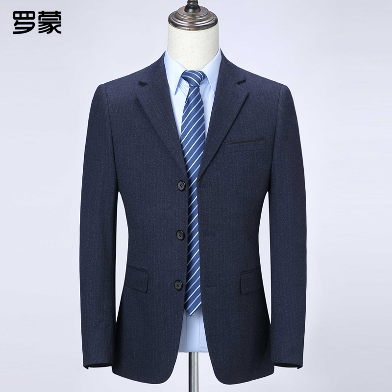 罗蒙休闲西服男秋冬新款商务中年男士三粒扣西装外套