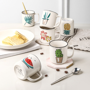 爱屋格林马克杯创意可爱迷你咖啡杯家用带把仿搪瓷复古陶瓷杯茶杯