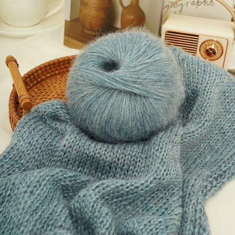 网红款金葱马海毛线柔软亲肤不扎中粗线织毛衣围巾外套线不起球