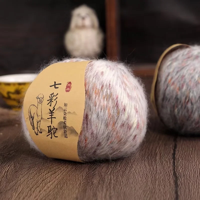 七彩羊驼绒花色波西米亚系手编中粗棒针马海毛毛衣外套围巾披肩线