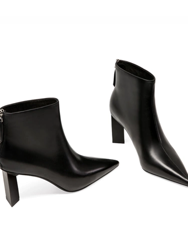 Короткие сапоги с заостренным носом, обувь на высоком каблуке, ботинки, ботильоны, европейский стиль, из натуральной кожи