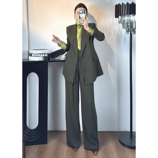 2026秋季高级感时尚商务西装堆堆领打底衫阔腿裤套装女三件套职业