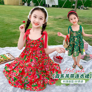 乐小小乐小小女孩童装东北大花连衣裙吊带裙
