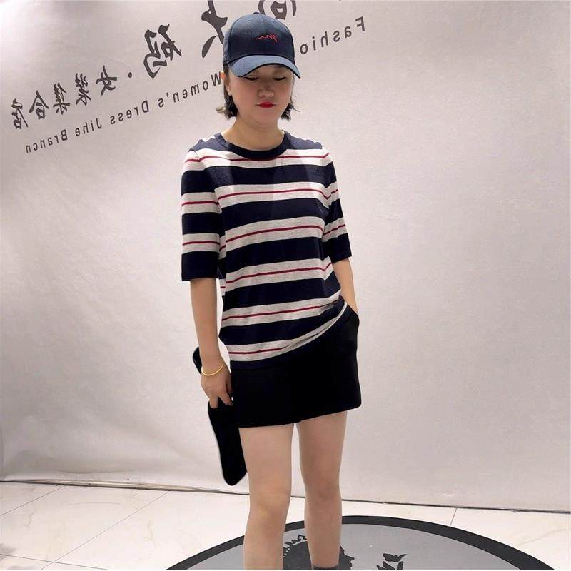 芮娜依莲大码女装2026春装打底1506短袖针织衫大码女装条纹打底衫,女装/女士精品,大码内搭,淘宝优惠券,粉丝福利购,淘宝优惠卷