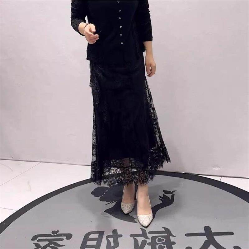 2026春装新针丝缘时尚潮流蕾丝半身裙加大码女装200斤长裙女5335