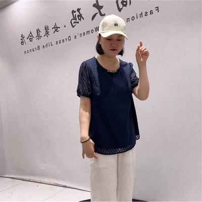 仅此一件特价清货短款藏蓝色T恤时尚潮流夏装打底5733雪纺短袖衫