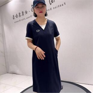 2026年女权贵族初夏拼接假两件带兜休闲连衣裙加大码 潮裙9505 女装