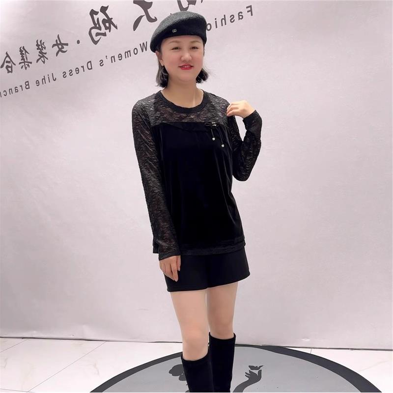 2026春季新芮娜依莲上衣蕾丝衫大码女装胖妹妹气质衫200斤T恤5433