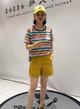 芮娜依莲T恤2026夏季上衣5383短袖加肥加大码女装200斤彩条T恤衫