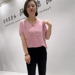 2026夏装 打底衫 大码 女装 衫 T恤5921真丝丝绒短袖 芮娜依莲时尚