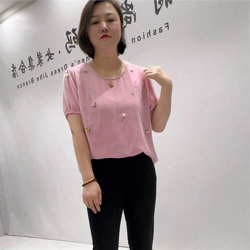 芮娜依莲时尚大码打底衫2026夏装T恤5921真丝丝绒短袖大码女装衫