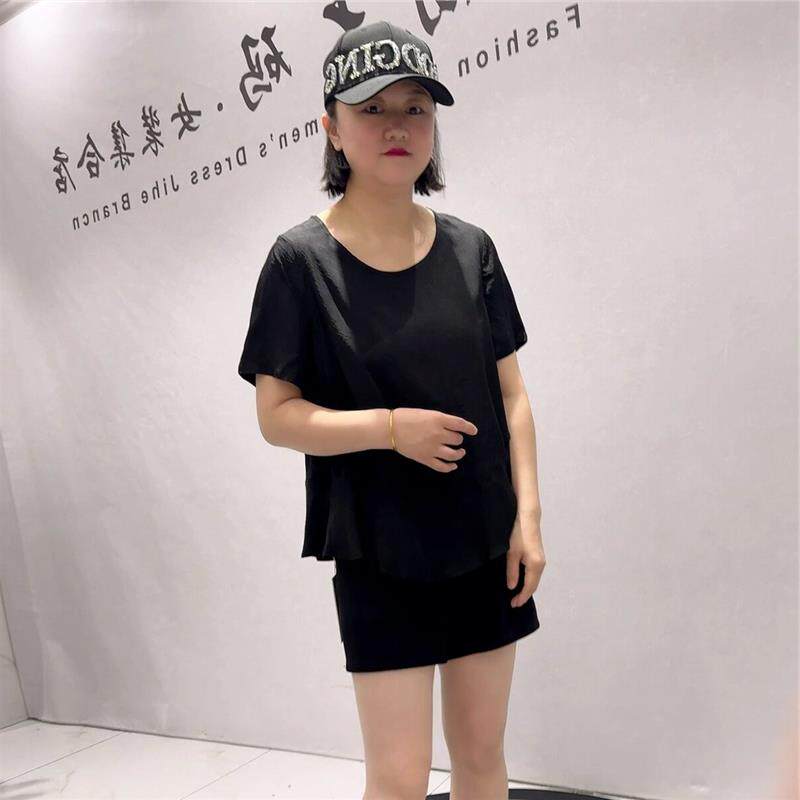 2026夏季女权贵族打底3231大方褶皱面料女人味洋气衫大码女装T恤